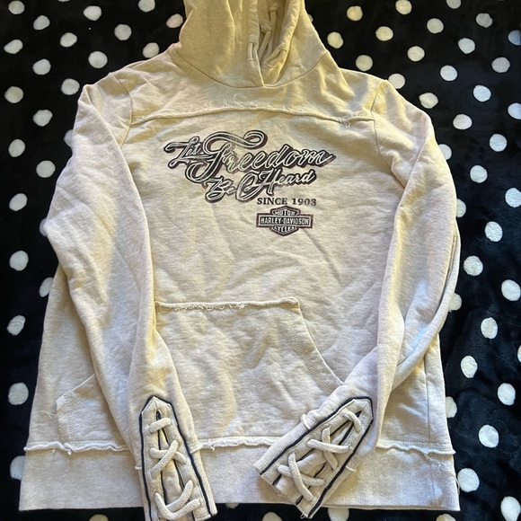 Harley-Davidson Y2K White Hoodie with Graphic Design, Sleeve Detailing - Picture 2 of 3